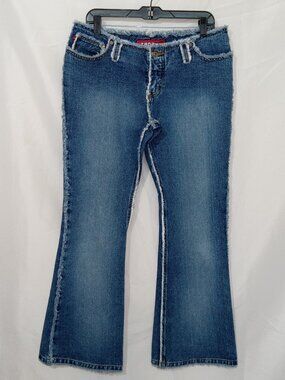 Zana Di Jeans Juniors 9 Y2K Low Rise Flare Jeans Blue Denim Frayed Vintage